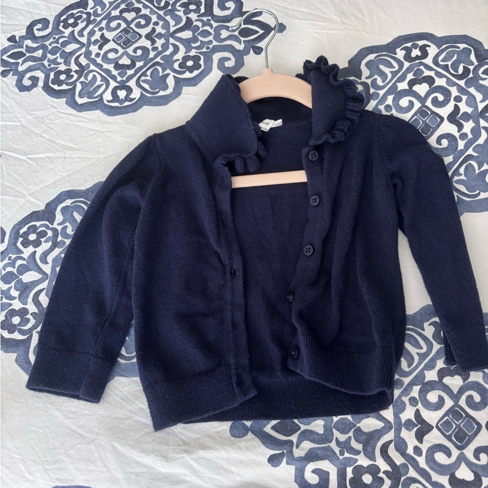 Navy Blue Kids Cardigan with Ruffle Collar - Janie and Jack